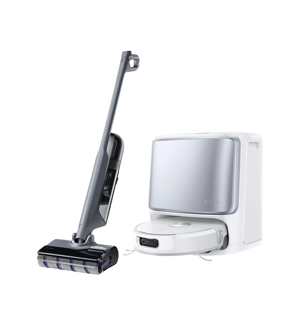 S20 Vacuum cleaner and Narwal Flow robot vacuum on a transparent background