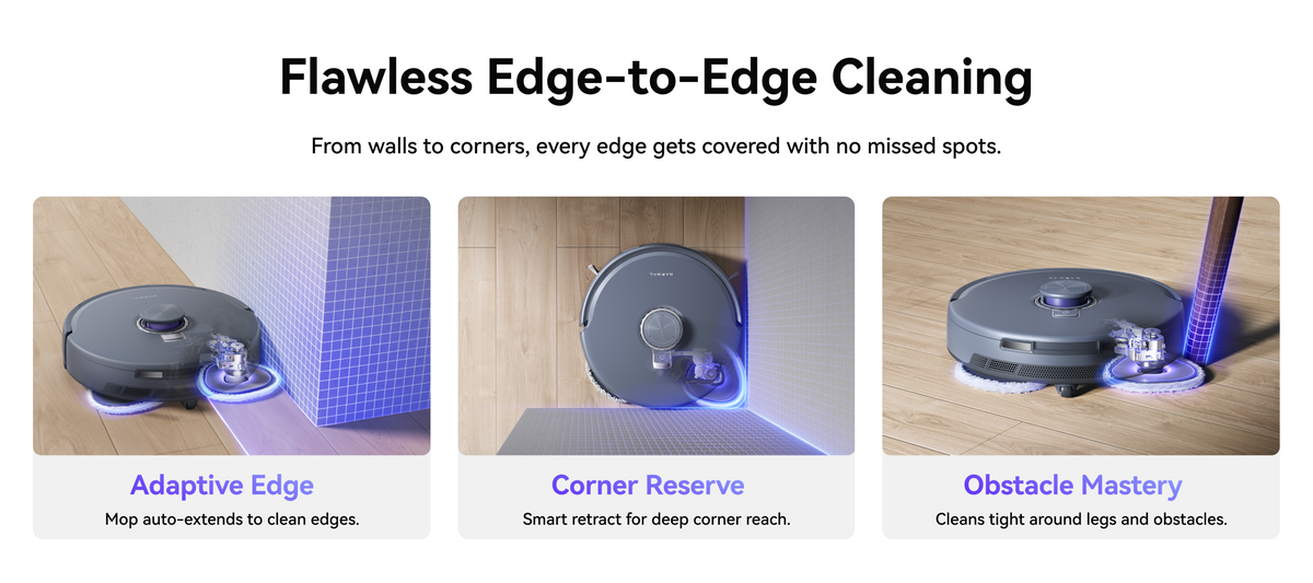 Narwal Freo Z10 Ultra robot vacuum and mop cleaning edges, deep corners, and obstacles with auto-extending mop and precise control.