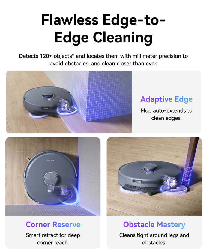 Narwal Freo Z10 Ultra robot vacuum and mop cleaning edges, deep corners, and obstacles with auto-extending mop and precise control.