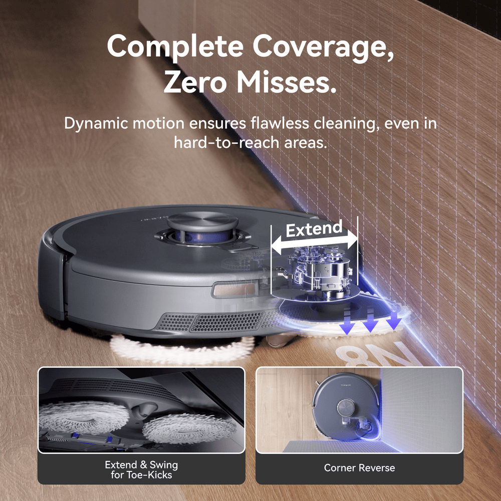 Narwal Freo Z10 Ultra robot vacuum and mop demonstrating full-coverage cleaning with sensors.