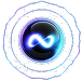 Circular logo with a blue and white design