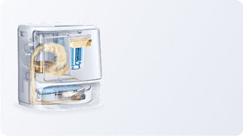 Narwal Flow Clear electronic device with a transparent cover on a light gray background