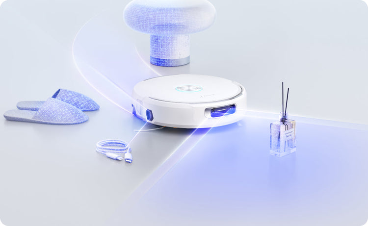 Narwal Flow robot vacuum and mop detecting small household objects with smart obstacle avoidance.