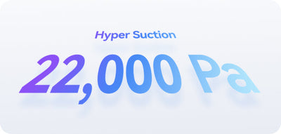 Text 'Hyper Suction 22,000 Pa' on a light blue gradient background