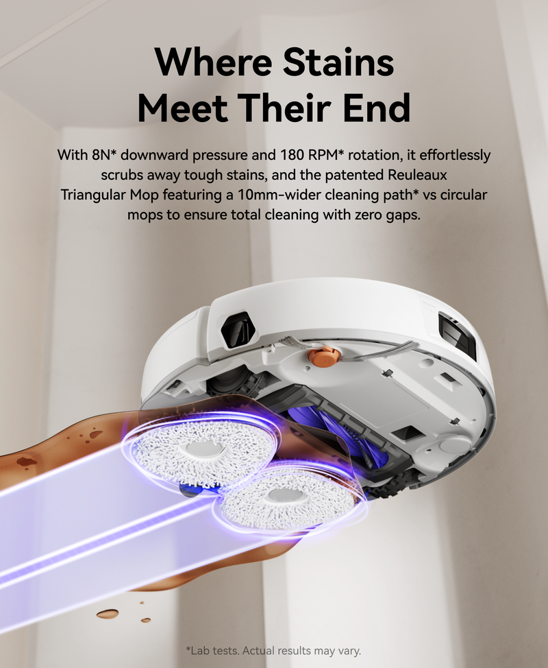 Narwal Freo X10 Pro robot vacuum and mop scrubbing floors with dual rotating mops to remove tough stains effectively.