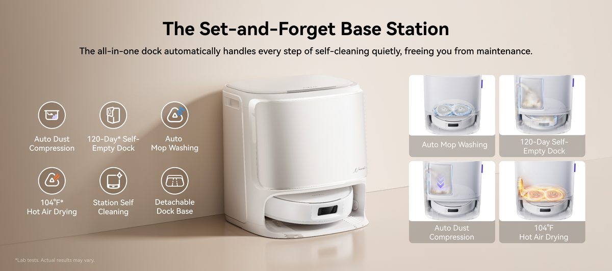 Narwal Freo X10 Pro robot vacuum and mop base station auto-washing, drying, compressing dust, and enabling hands-free cleaning.