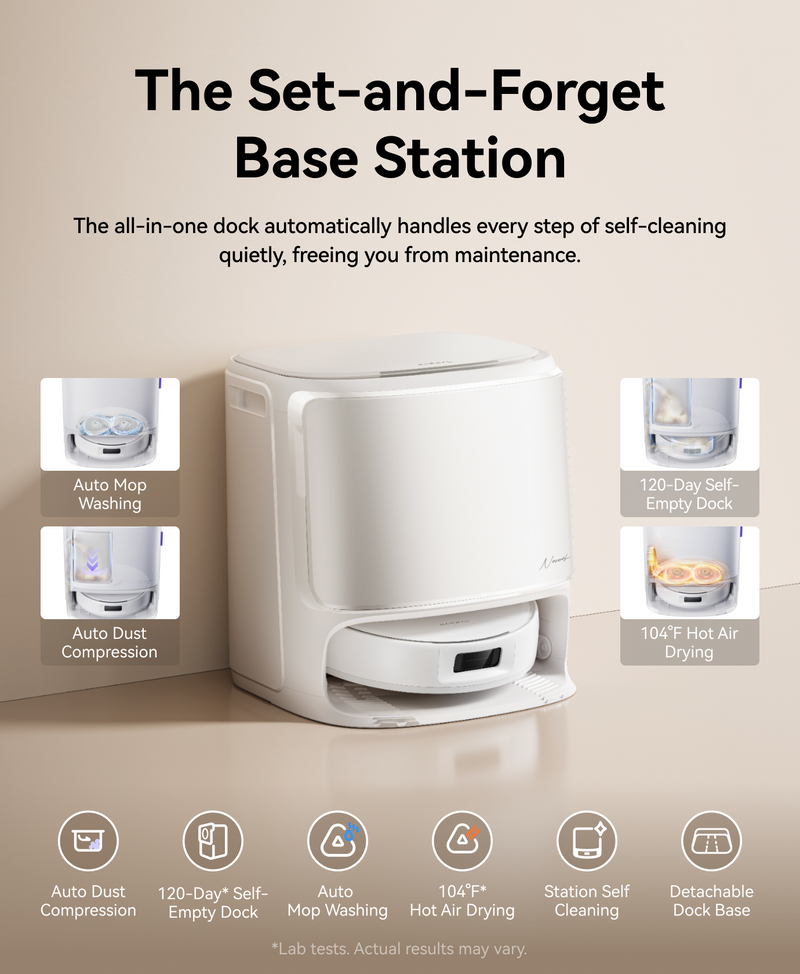 Narwal Freo X10 Pro robot vacuum and mop base station auto-washing, drying, compressing dust, and enabling hands-free cleaning.